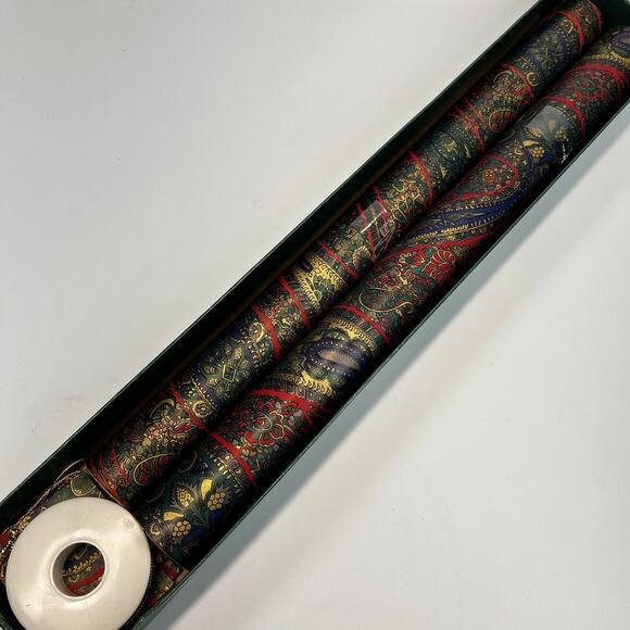 Vintage Sally Foster Paisley Wrapping Paper Box Set w/ Gift Tags & Ribbon NEW - Picture 2 of 3